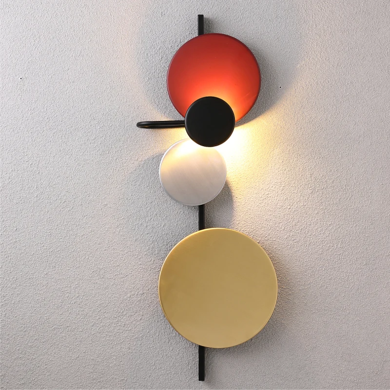 

European Designer Painted Colorful Metal Round Circle Led Wall Lamp D32 H98cm DIY Planet Led Wall Scones Foyer Indoor Lighting