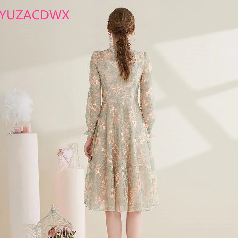 Женское модельное кружевное Сетчатое платье с вышивкой элегантное офисное