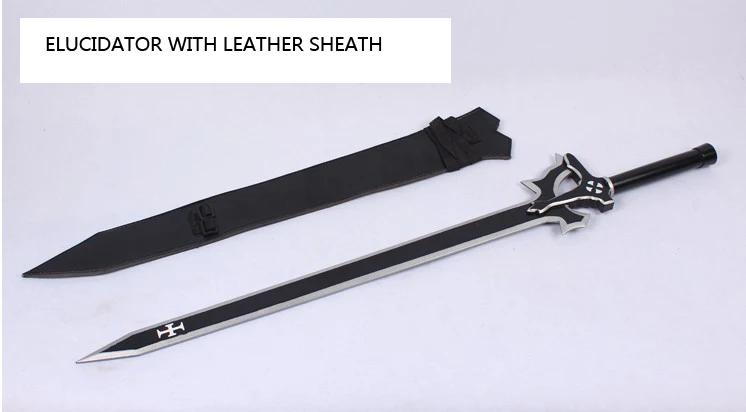 leather sheath Лучшее качество элюцидатор деликатная версия Кирито Косплей дерево с бесплатным деревянный меч держатель меч высокое мастерство SAO11 - Цвет: leather sheath