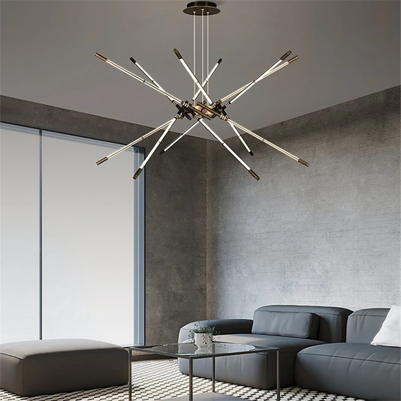 저렴한 현대 간단한 황금 블랙 샹들리에 조명, 럭셔리 구리 거실 샹들리에 조명, 침실 펜던트 램프, 바 걸이 램프