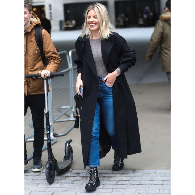 Fashion Woman Pisa Trench COAT BLACK/khaki Double Breasted cotton blend Drop Shoulder belted cuffs Oversized Long coats | Женская одежда