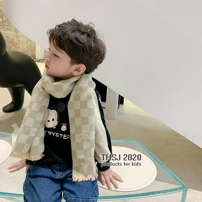 Роскошный детский шарф Disney шали ретро милый клетчатый зимний из искусственного