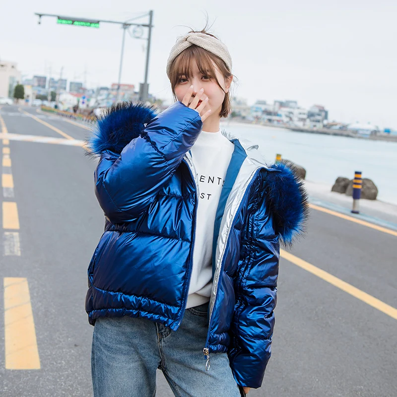 2020 Толстая зимняя куртка с капюшоном Женская парка Повседневная Серебристая