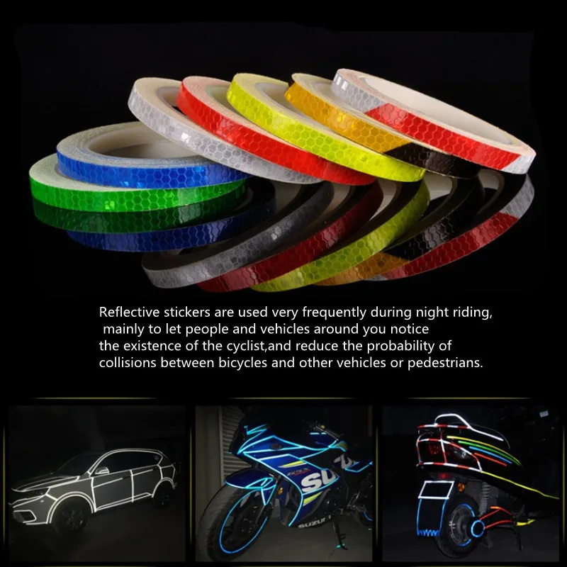 

1cmx8m Bike Reflective Stickers Bicycle Fluorescent Protective MTB Cycling Tape Adhesive Night Riding Safety Sticker Accessories