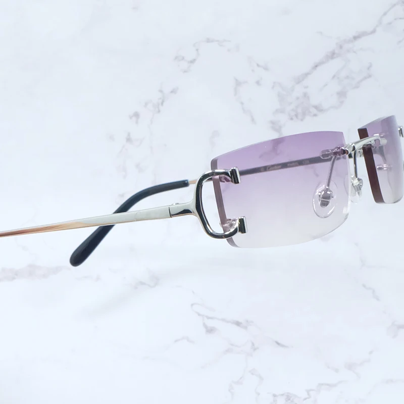 Маленькие квадратные модные солнцезащитные очки для мужчин без оправы металл C