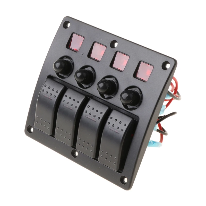 4 Gang красный светодиодный Водонепроницаемый рокер Панель переключатель