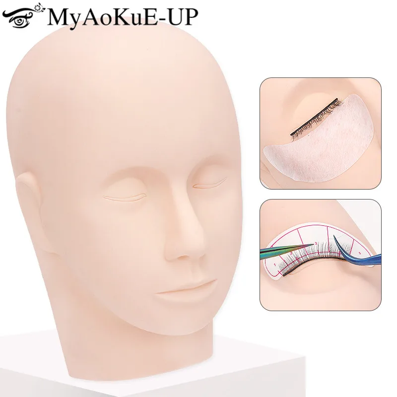 Rubber Practice Training Head Manikin Cosmetology Mannequin Doll Face Silicone Head Eyelash Extension Tool Makeup Mannequin Head