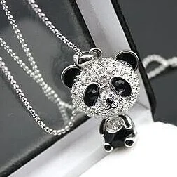 $10 (mix order) Free Shipping Imitation Crystal Sweater Chain Necklace Cute Female Panda Jewelry N001 10g|panda jewelry|jewelry free shippingchain