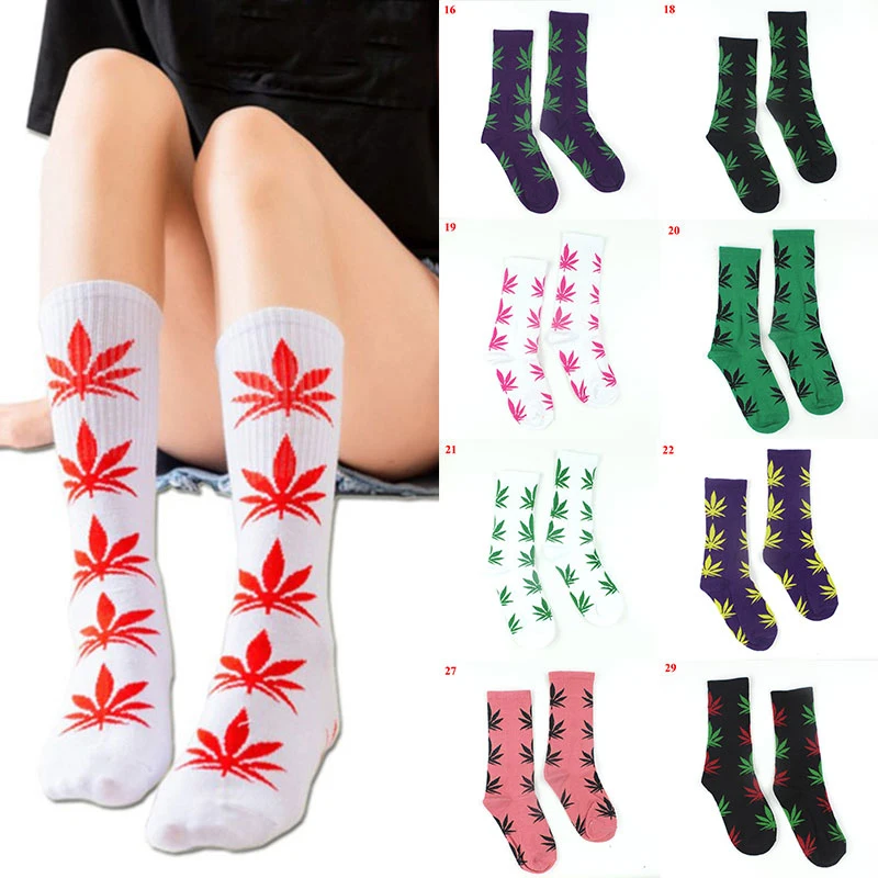 

1PC Maple Leaves Print Unisex Socks Cotton Soft Multicolor Fashion Thick Comfortable Ankle Socks Mid-high Tube Towel Socks