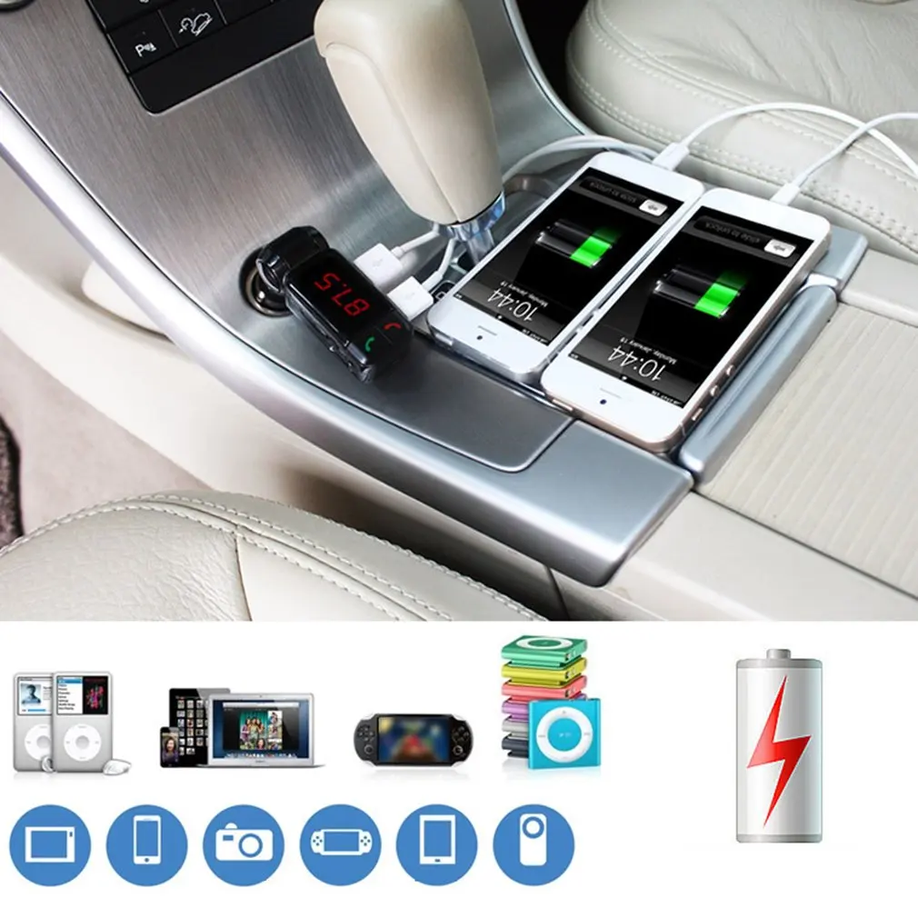 

car kit FM / Wireless Audio RECEIVER MP3 player hands free USB FM charger modulator BC06 Car MP3 Dual USB Car MP3 Player 1pcs