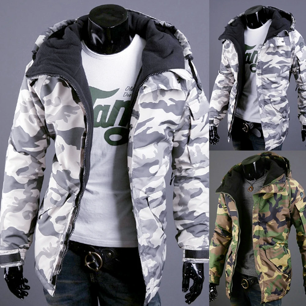 Камуфляжная зимняя мужская пуховая парка пальто с капюшоном на молнии хлопковая