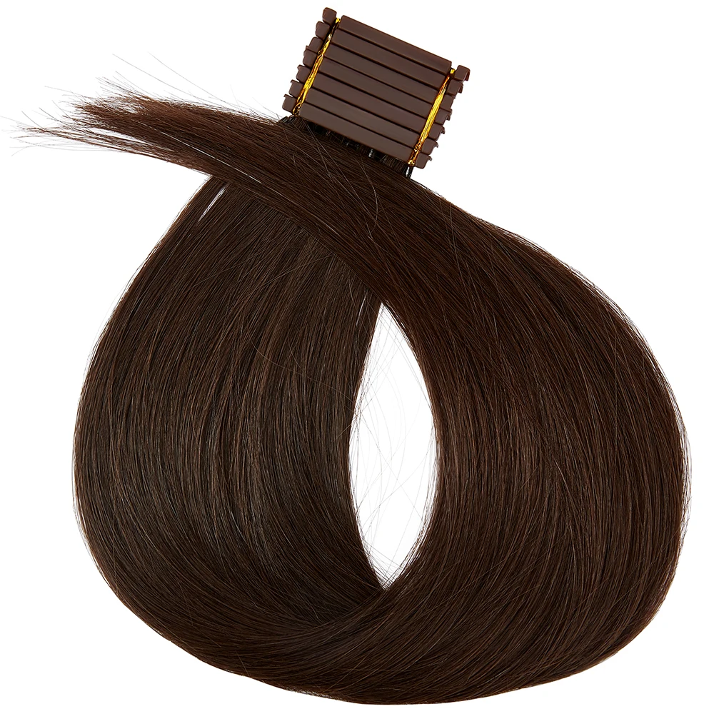 High quality double drawn cuticle aligned remy hair 6D 2nd Generation hair extensions dark brown color 2