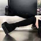 Женские сапоги выше колена 14 см, привлекательные тонкие эластичные каблуки, увеличивающие рост, высокие сапоги на танкетке, 39