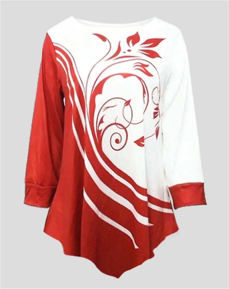 

S-5xl Plus Size Women Blouse Autumn 2020 Printed Irrgular Three Quarter Sleeve O-neck Female Tops Casual Loose Large Size Shirt