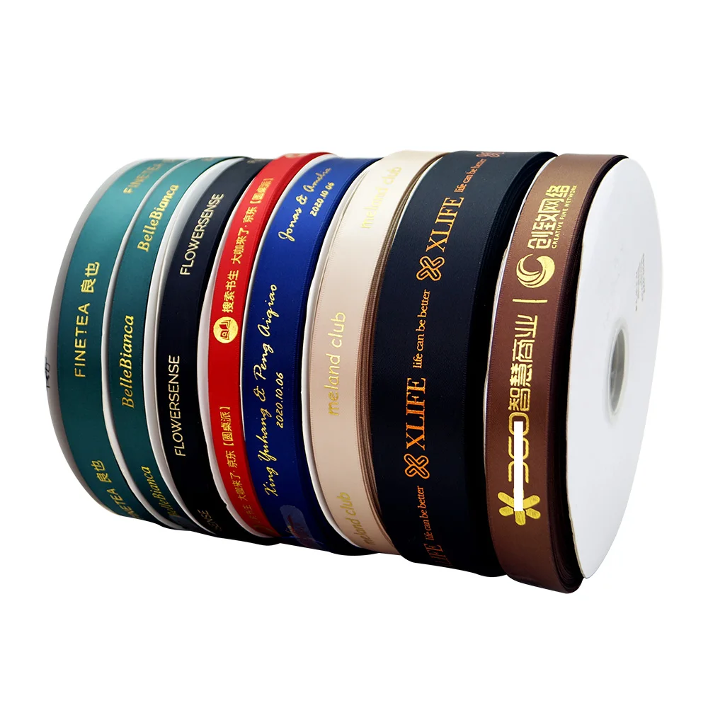HAOSIHUI 10mm-32mm Custom Logo Hot Stamping Foil Printed Satin Polyester Ribbon for Gift Wrapping and Packaging 100 yard/lot | Дом и сад