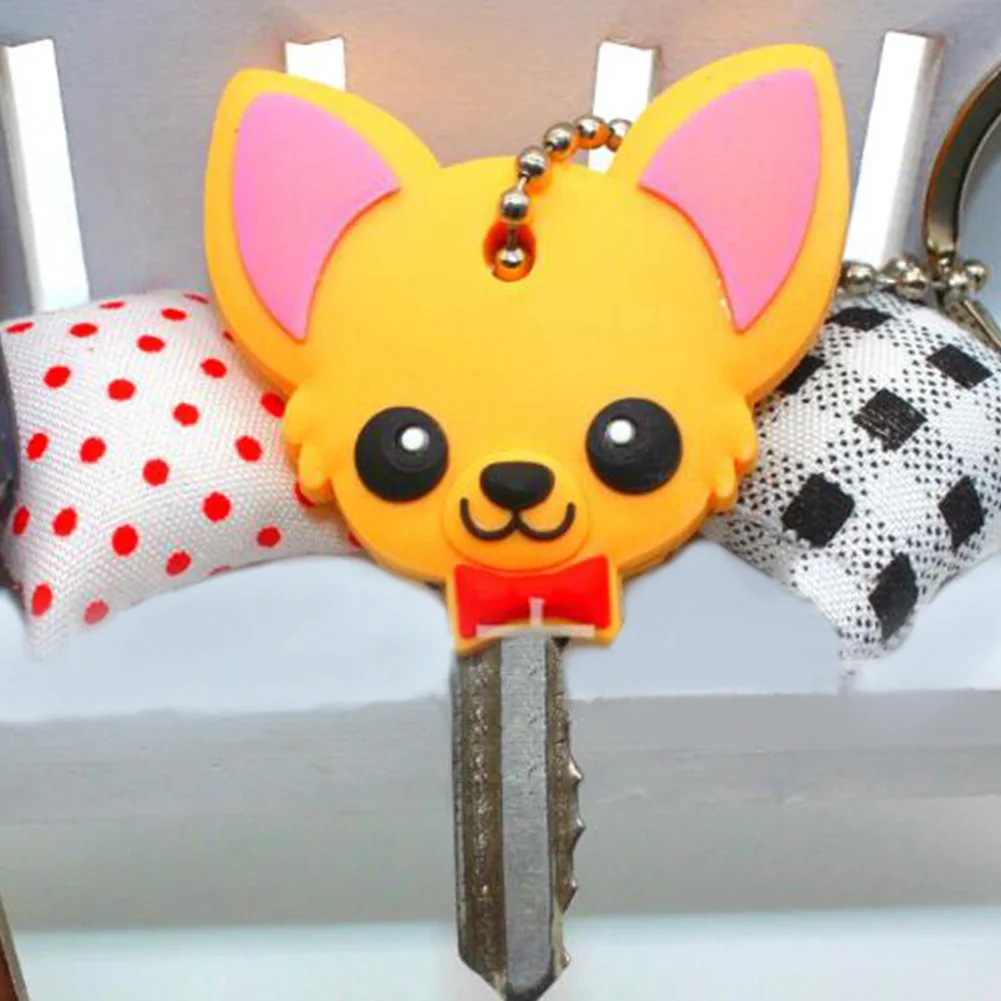1 PC Fashion Cute Lovely Animal Keychain Soft Rubber Pug Cat Dog Rabbit Key Cover Cap Ring Bag Charms Chain Toys | Украшения и
