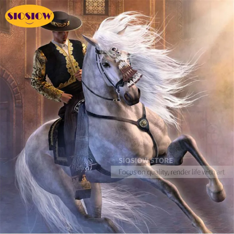 Алмазная живопись Стразы 5D &quotсделай сам&quot ковбойская лошадь полностью