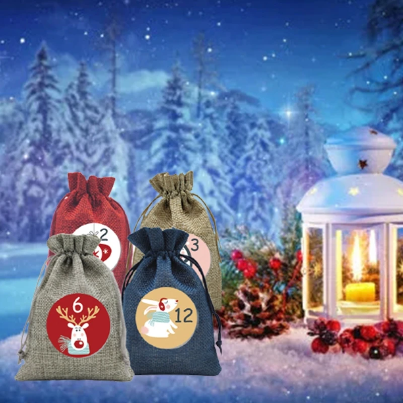 41XB Рождественский Набор подарочных пакетов с календарем Адвента 48 цифрами и