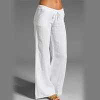 s 5xl long trousers casual elastic waist solid pantalon oversized wide leg pants celmia women vintage linen palazzo fashion