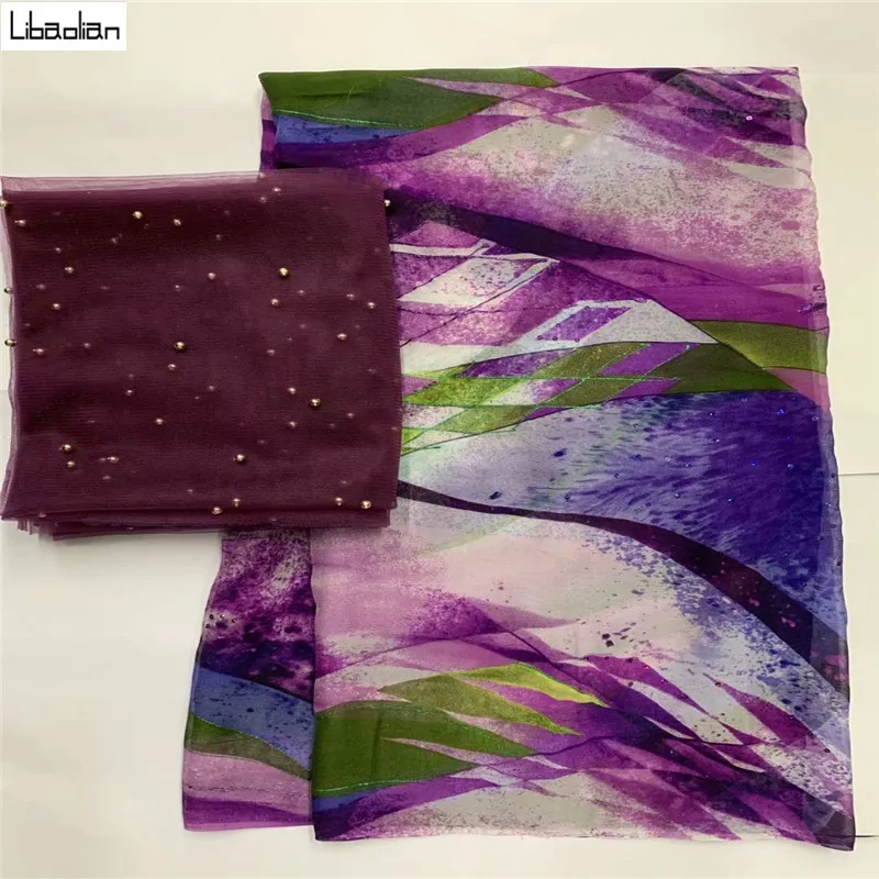 

5+2yards purple most sweety 100% Silk lace Fabric Satin new arrival African silk fabric good quality for sewing S27-30