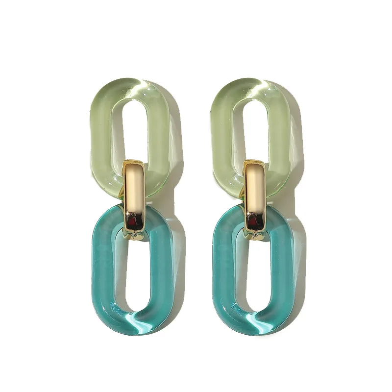 

Sweet Candy Transparent Acrylic Chain Drop Earring Women Boho Buckle Lock Geometric Rectangle Statement Earring Party Jewelry