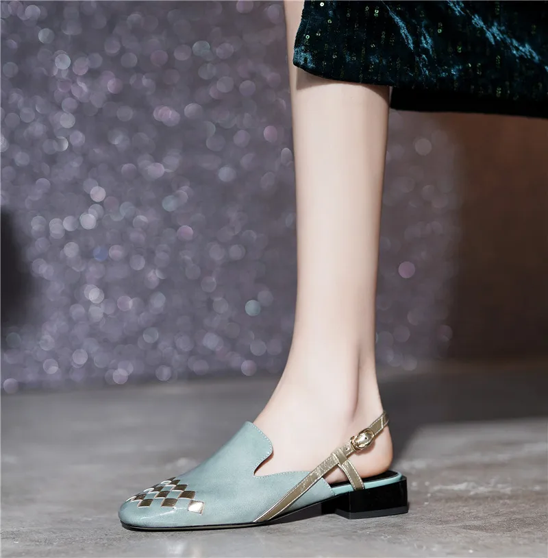 Женские босоножки с квадратным носком FEDONAS черные из натуральной кожи на высоких