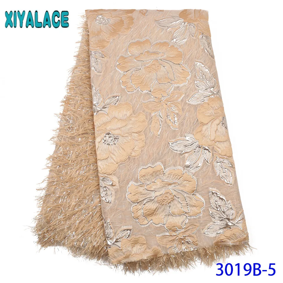 Новинка 2019 парчовая ткань с цветочным дизайном кружевная французская перьями