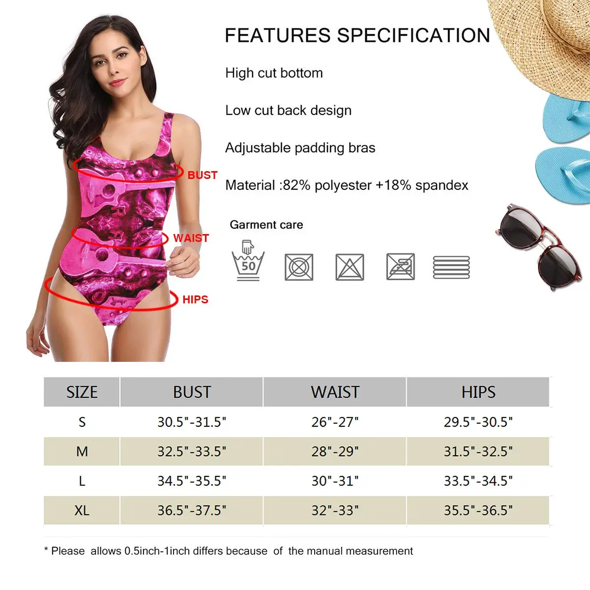 

2021 Sexy One Piece Swimsuit Pink Guitars Background Swimwear Women Monokini Swimsuit Bodysuit Bathing Suit Swim Wear