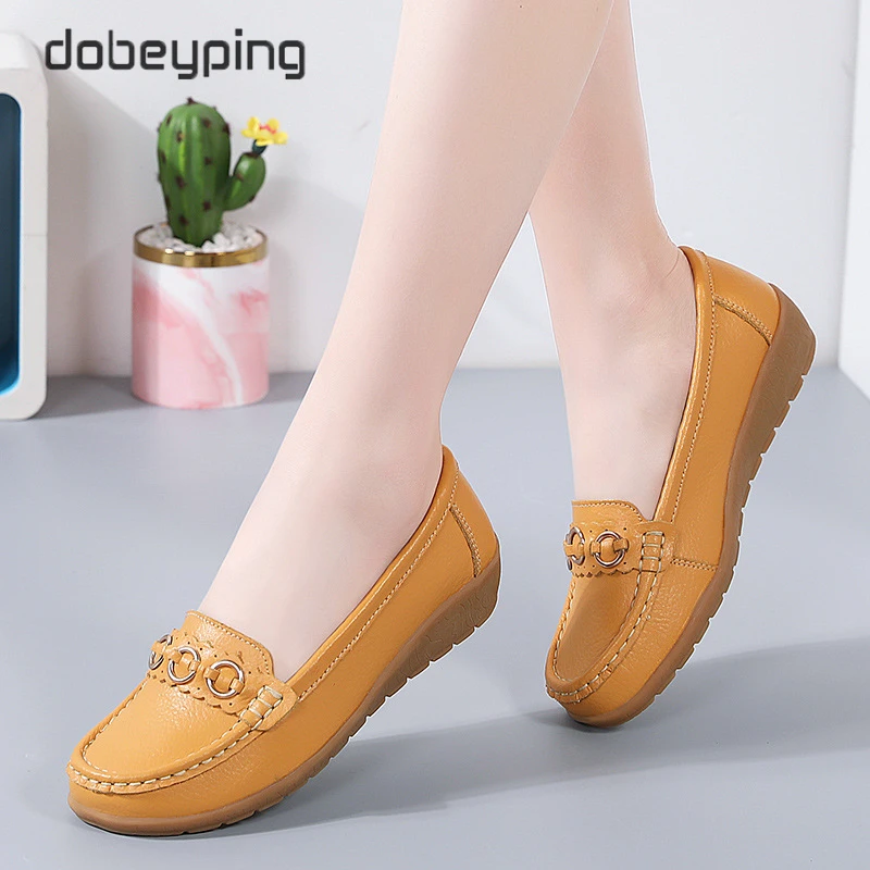 dobeyping Fashion Hollow Women's Loafers Genuine Leather Woman Summer Shoe Moccasins Slip On Female Flats Wedge Shoes Size 35-44