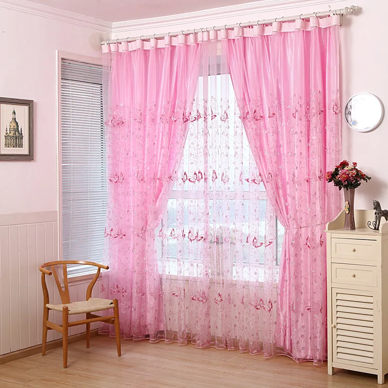 Пасторальный розовый фиолетовый вышитый экран занавес на окна шторы для