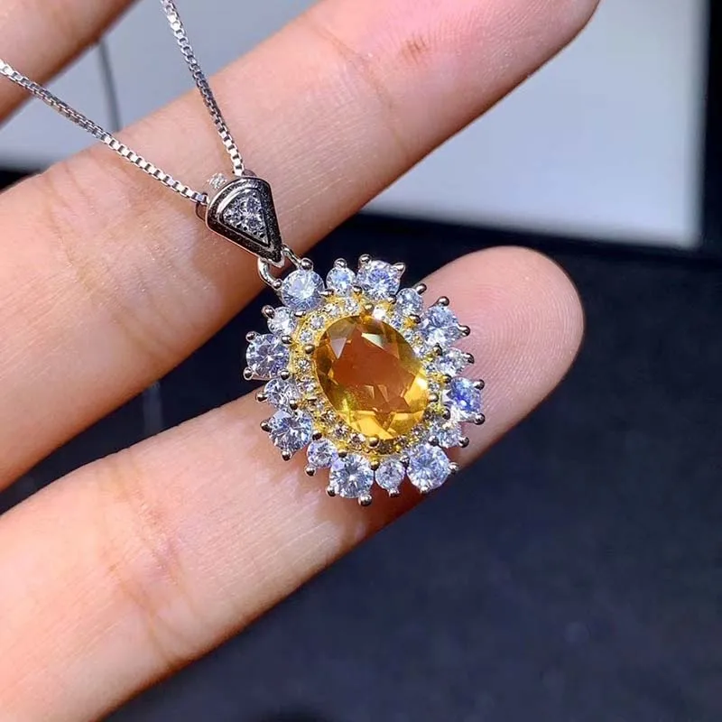 

Natural Citrine Necklace Pendant S925 for Women Party Yellow Crystal Chokers High Quality Elegant Anniversary Engagement Gifts