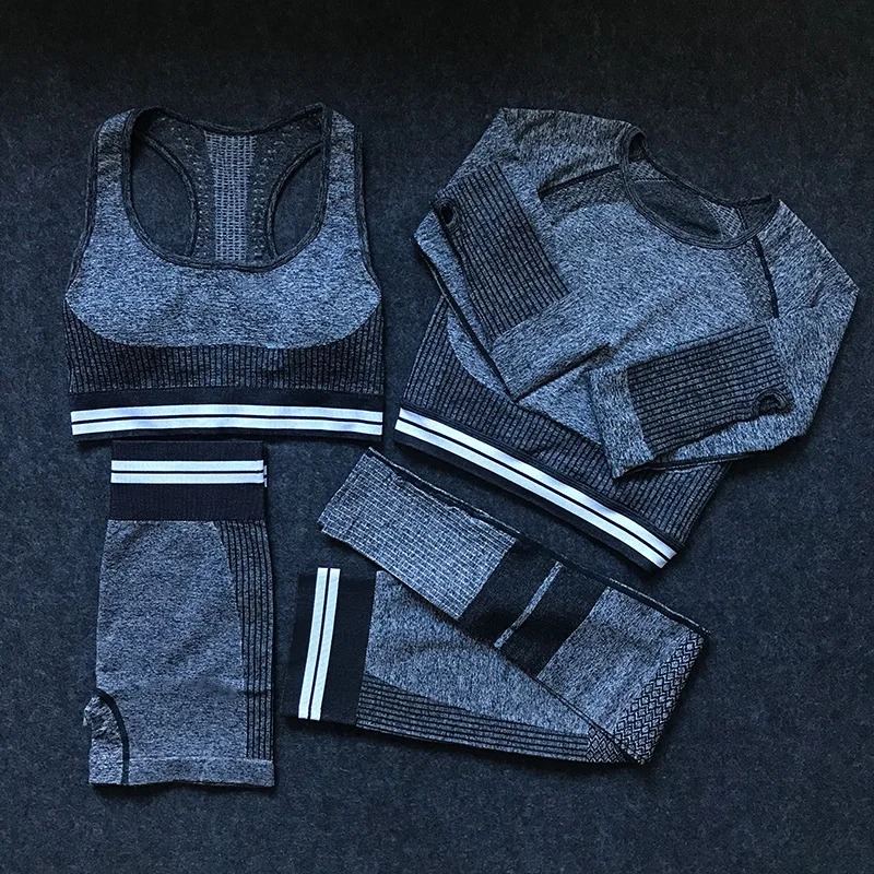 

4Pcs Women Vital Seamless Yoga Set Sports Bra+Crop Top Shirts+Shorts+High Waist Leggings Gym Clothing Sports Wear For Women