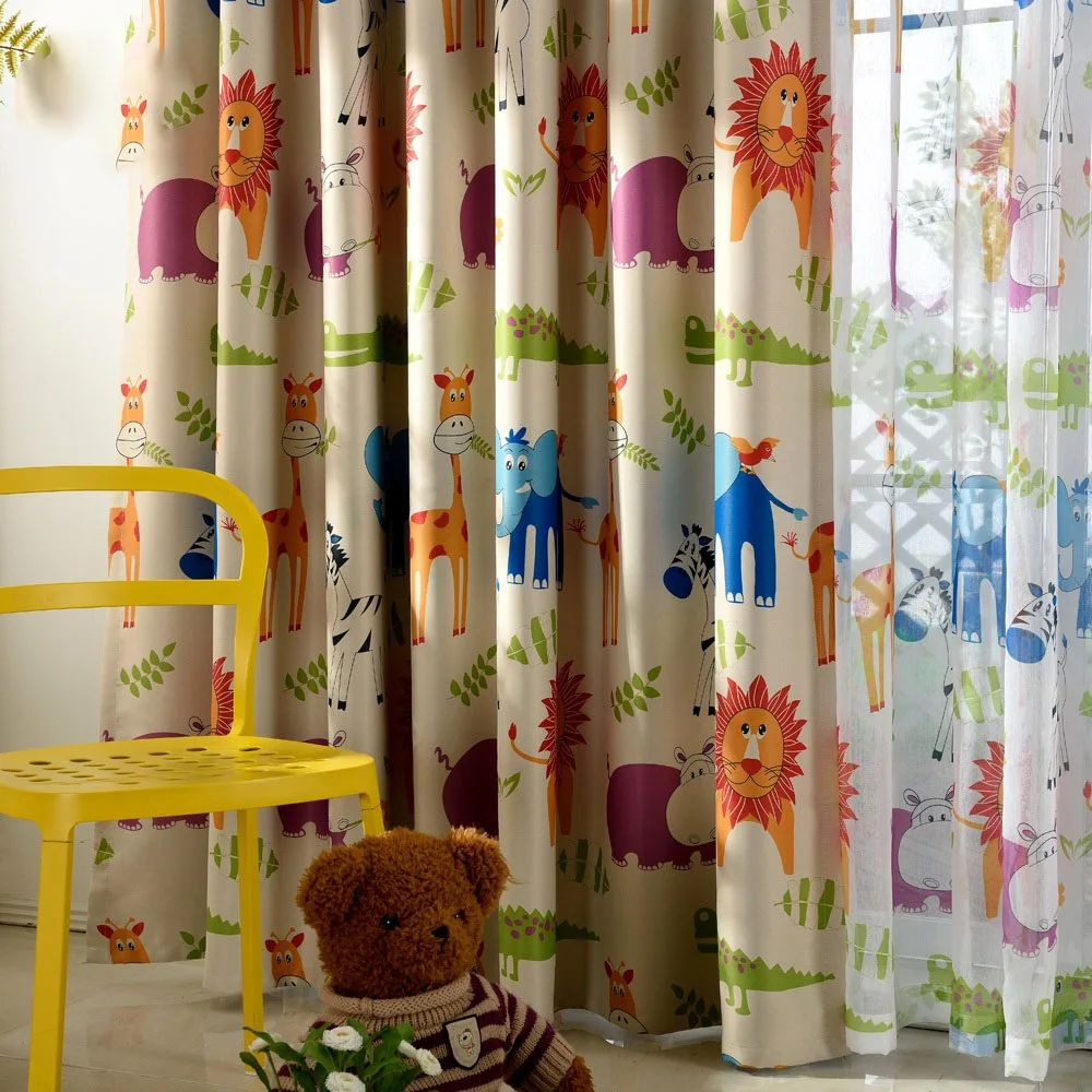 

New Cartoon Animal World Curtain Shading for Children's Room Kindergarten Bedroom Window Tulle Decoration Curtain Customization