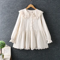 sweet japan style peter pan collar blouse shirt tops long sleeve embroidery cotton tops ht670
