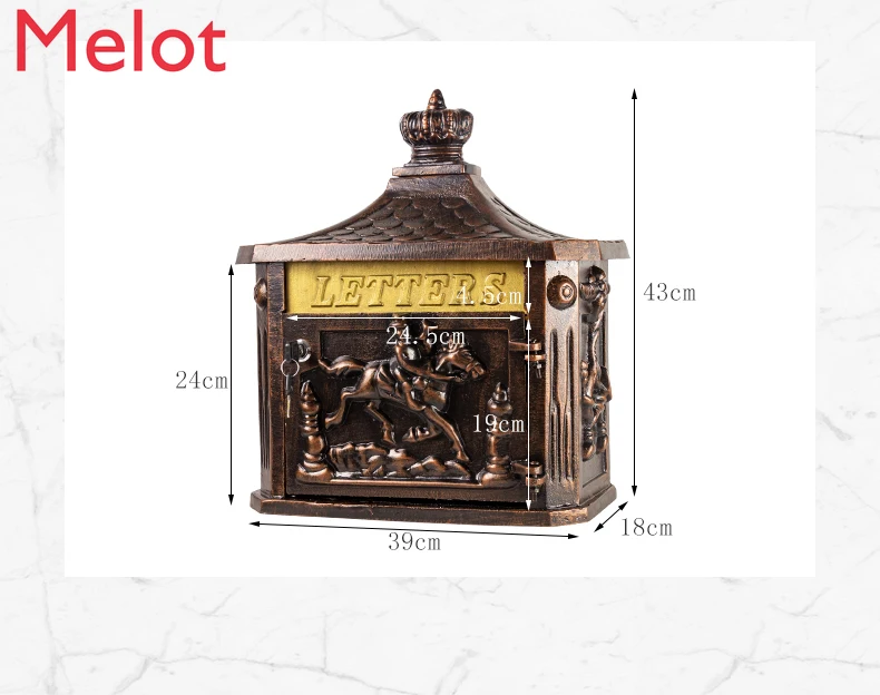 

Box European Style Villa Mailbox Outdoor Wall-Mounted Newspaper Magazine Mailbox Complaint Retro with Lock Large Size Letter Box