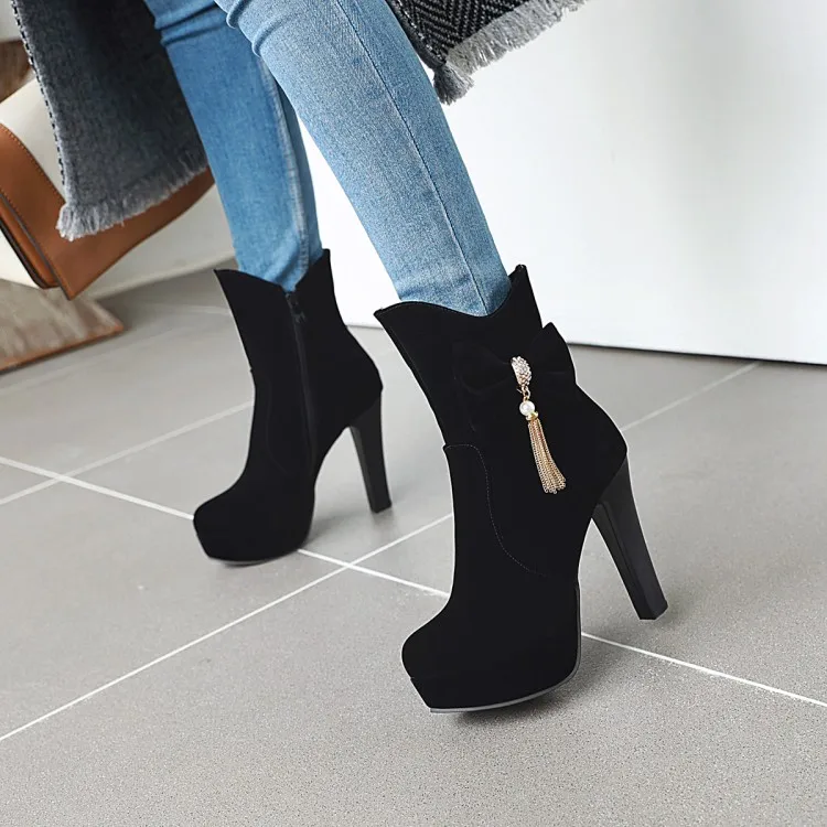 Oversized 11 12 boots women shoes ankle for ladies woman winter Diamond tassel pendant bow | Обувь