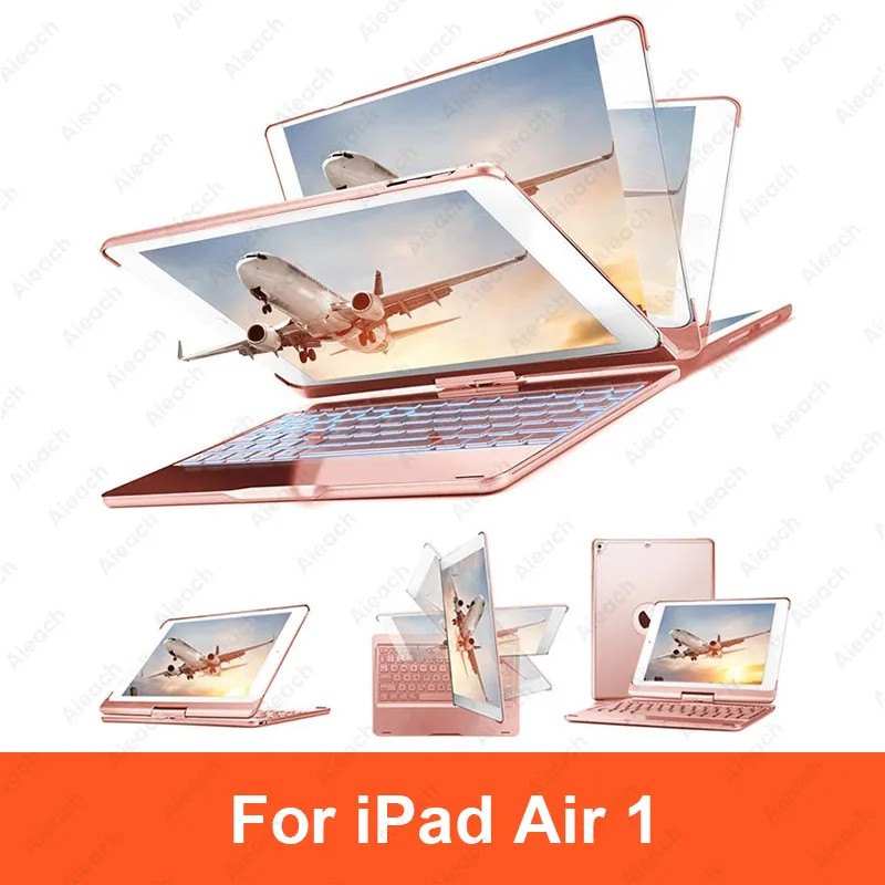 iPad Air 1 Rose Gold Чехол для iPad Pro 11 10,5 9,7 7 цветов с подсветкой 360 Rotatio Беспроводной Bluetooth клавиатура чехол для iPad 6th 5th воздуха на возраст 1, 2, 3 - Цвет: iPad Air 1 Rose Gold