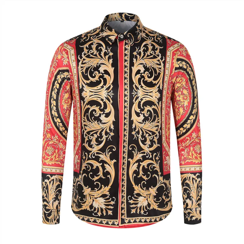 

2021 Men's Clothing Fancy Long Sleeve Women Brand Luxury Royal Palace Baroque Crown Print Hawaiian Slim Fit Casual Camisas Shirt