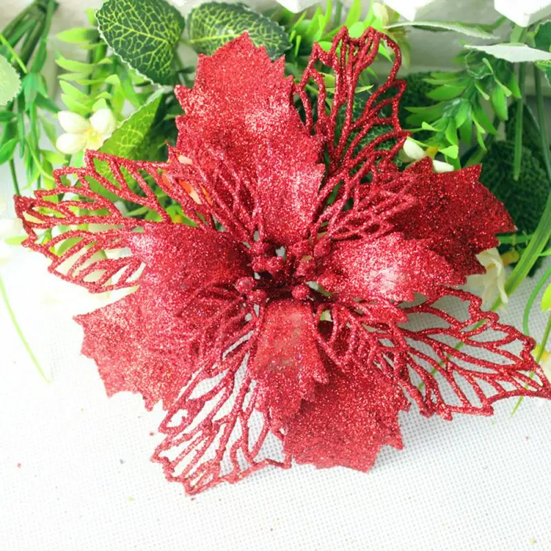 Искусственные цветы для рождественского декора блестящие Poinsettia сделай сам