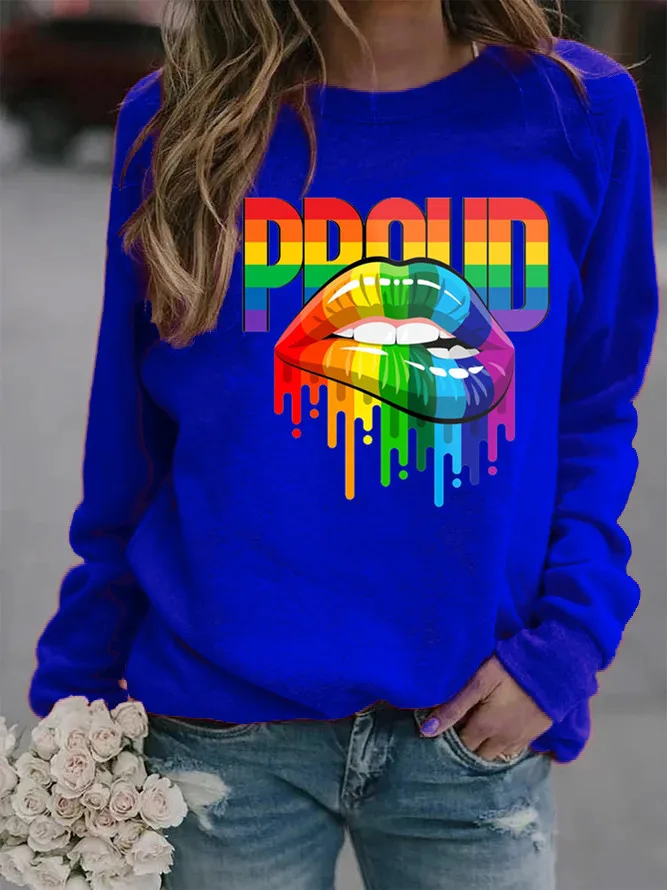 

Proud Lip Printed Hoodies Women Fleece Long Sleeve O Neck Loose Sweatshirt Girls Women Hoodie Pullovers Winter Autumn