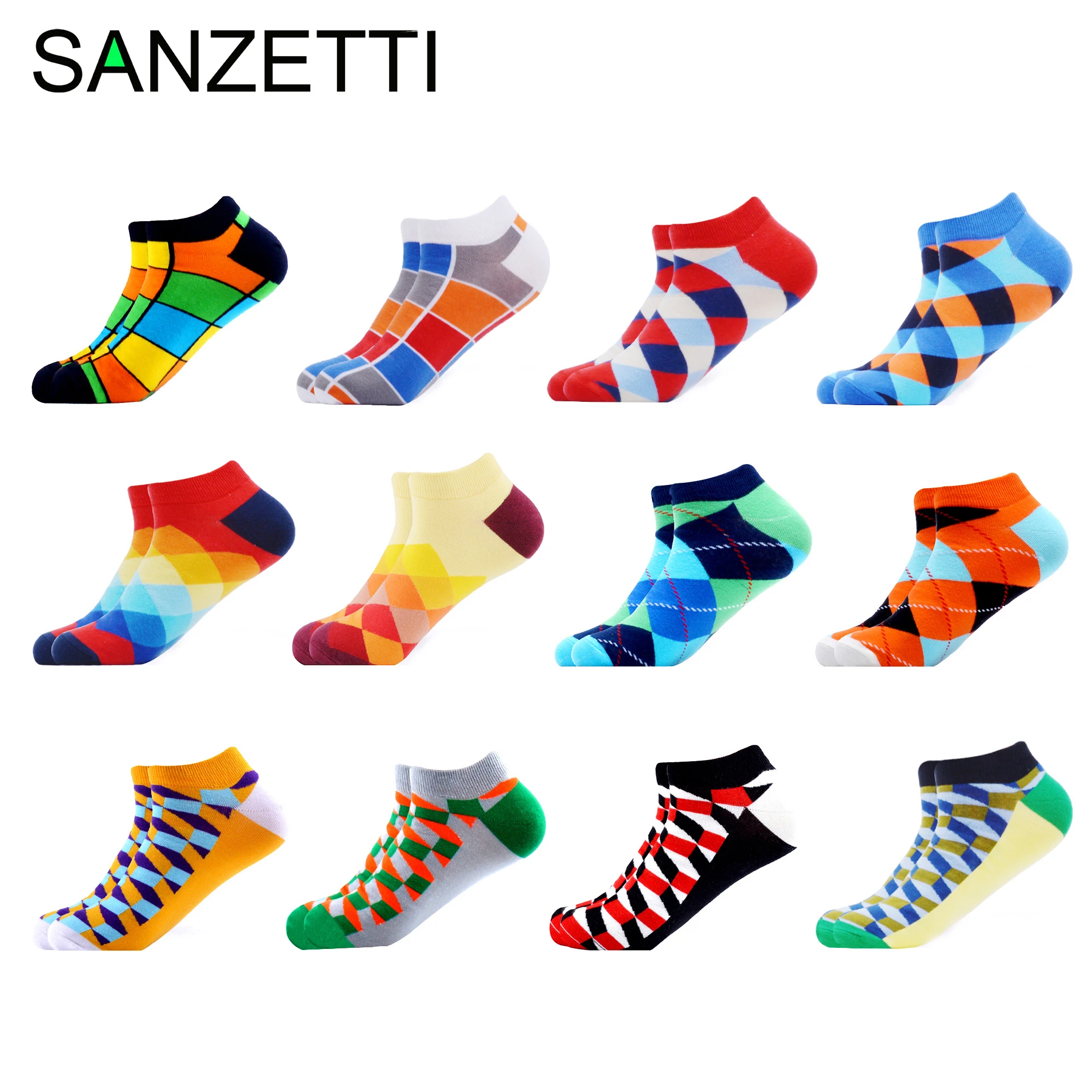 SANZETTI 12 пар/лот мужские повседневные летние носки разноцветные веселые короткие