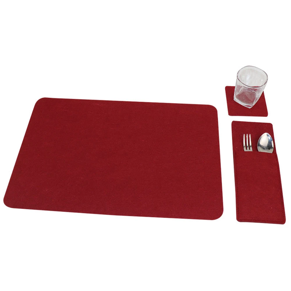 3PCS Felt Placemats Washable Table Mat European Style Insulation Pad Non-slip Dish Bowl Glass Coaster For Kitchen Dinning Room | Дом и сад