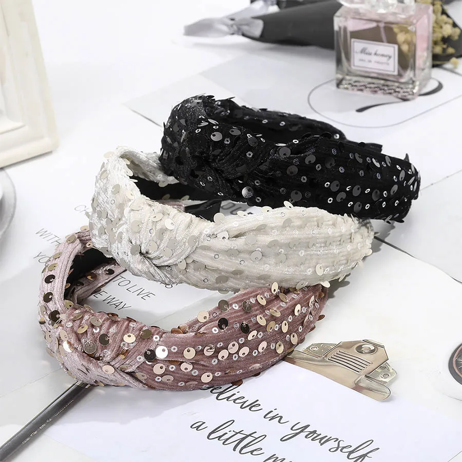 Haimeikang Sequin ободок Одноцветный обруч для женщин крест Завязывающийся наголовный обруч Мода широкополый шпилька аксессуары для волос