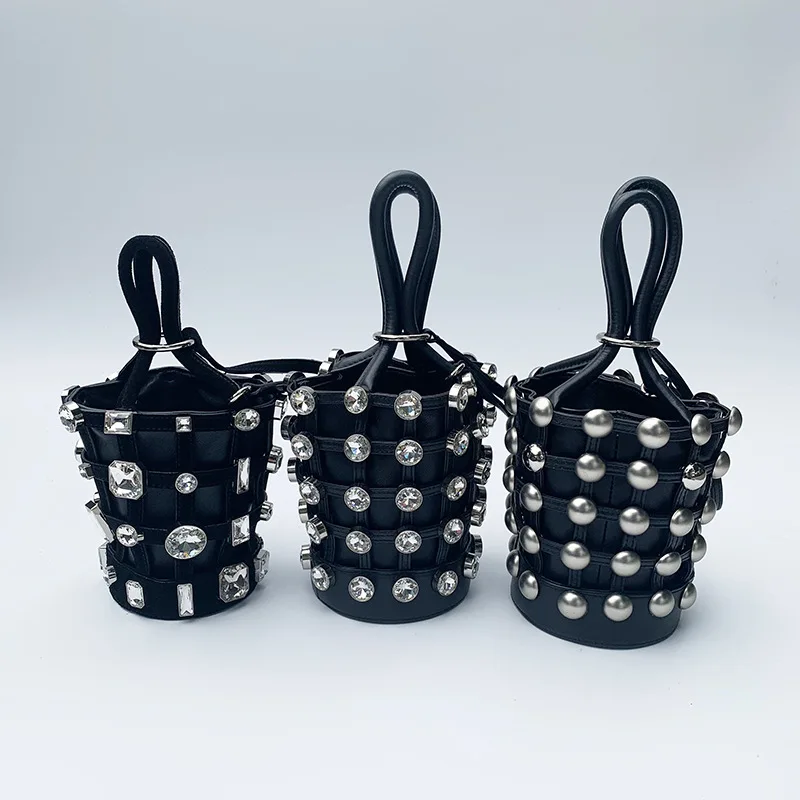 

Качественная роскошная дизайнерская брендовая модная классическая женская сумка-ведро из овечьей кожи с заклепками A2