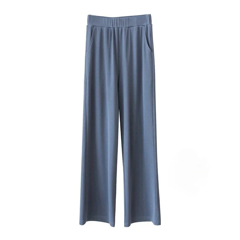 

Wide Leg Pants Women Summer Loose All-match Solid Elastic Waist Female Cozy Simple Students Streetwear Mopping Knitted Trouser