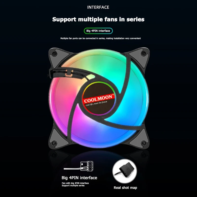 

COOLMOON 12cm Silent Chassis Cooling Fan 5 Colors LED Lighting Large 4Pin Heatsink Radiator for Desktop PC Case