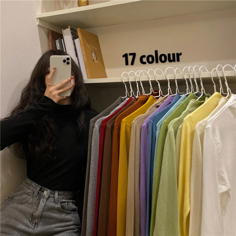 Новинка весна-осень 2021 вязаная футболка в западном стиле Корейском внутренняя