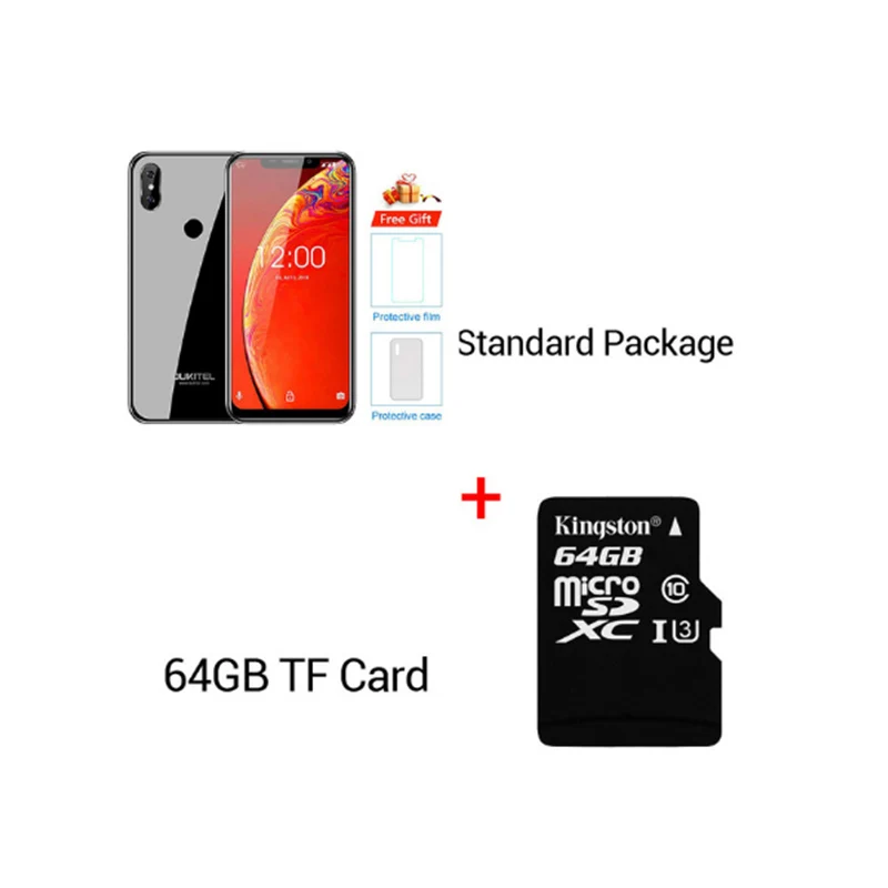 black N 64GB Card OUKITEL C13 Pro 5G/2,4G wifi 6,1" 19:9 Android 9,0 MT6739 3000mAh 4G LTE 2 Гб ram 16 Гб rom 8 Мп+ 5 Мп отпечаток пальца - Цвет: black N 64GB Card
