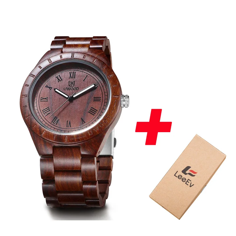 red sandal wood UWOOD мужские деревянные часы сандалии в стиле ретро деревянные наручные часы светящиеся руки Деревянный мужской браслет часы Relogio Masculino подарок для мужчин - Цвет: red sandal wood