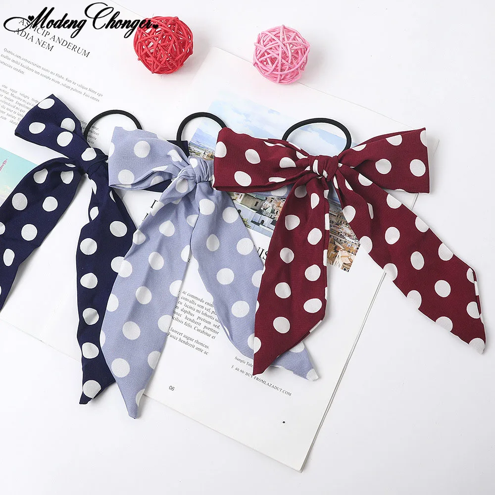

New Fashion Fabric Wave Dot Lattice Streamer Elastic Hair Band Barrette Bow Large Intestine Hair Circle Hairtie Hair Accessories